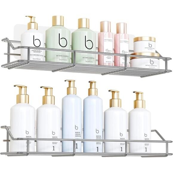 Adhesive Shower Caddy Shelf Shower Wall Organizer,Large Capacity Bathroom - Picture 1 of 7